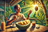 Lomba makan durian. (Portal Pantura/AI Generator)