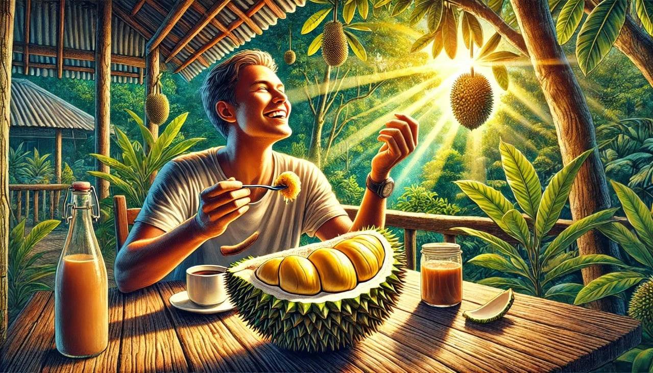 Lomba makan durian. (Portal Pantura/AI Generator)