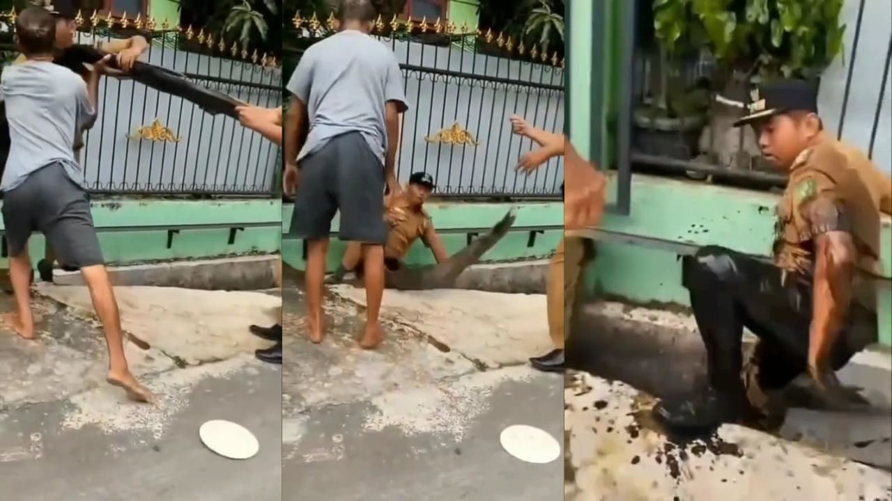 Viral lurah didorong masuk parit. Foto: Istimewa.