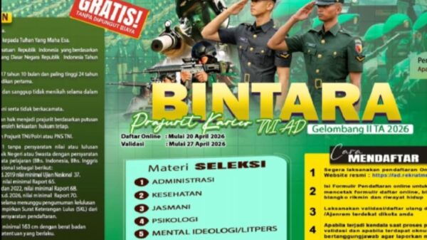 Pendaftaran Bintara dan Tamtama Tentara Nasional Indonesia Angkatan Darat 2026 Resmi Dibuka