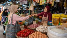Ilustrasi belanja di pasar Tradisional. (Foto: Generate ChatGPT/Portal Pantura)
