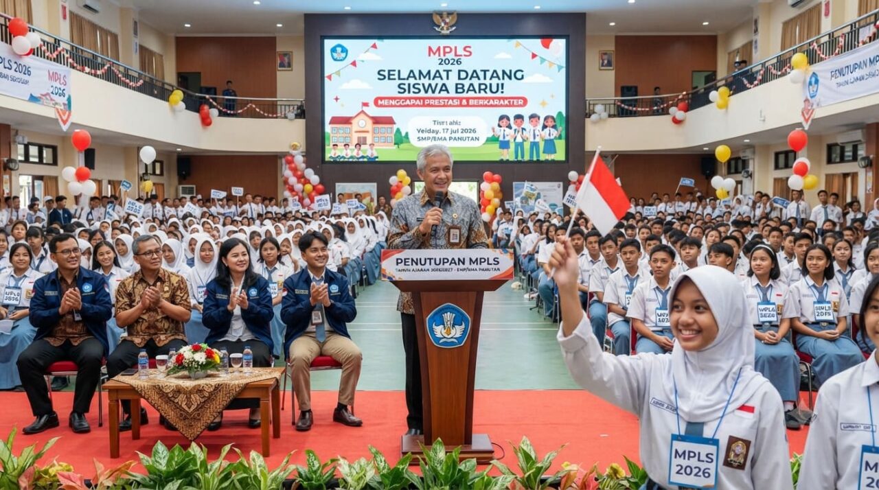 Ilustrasi Suasana khidmat saat acara penutupan MPLS 2026 di salah satu sekolah, Jumat (17/7/2026), sebagai tanda resmi dimulainya tahun ajaran baru bagi peserta didik. (Foto:Gemini/Generate AI)