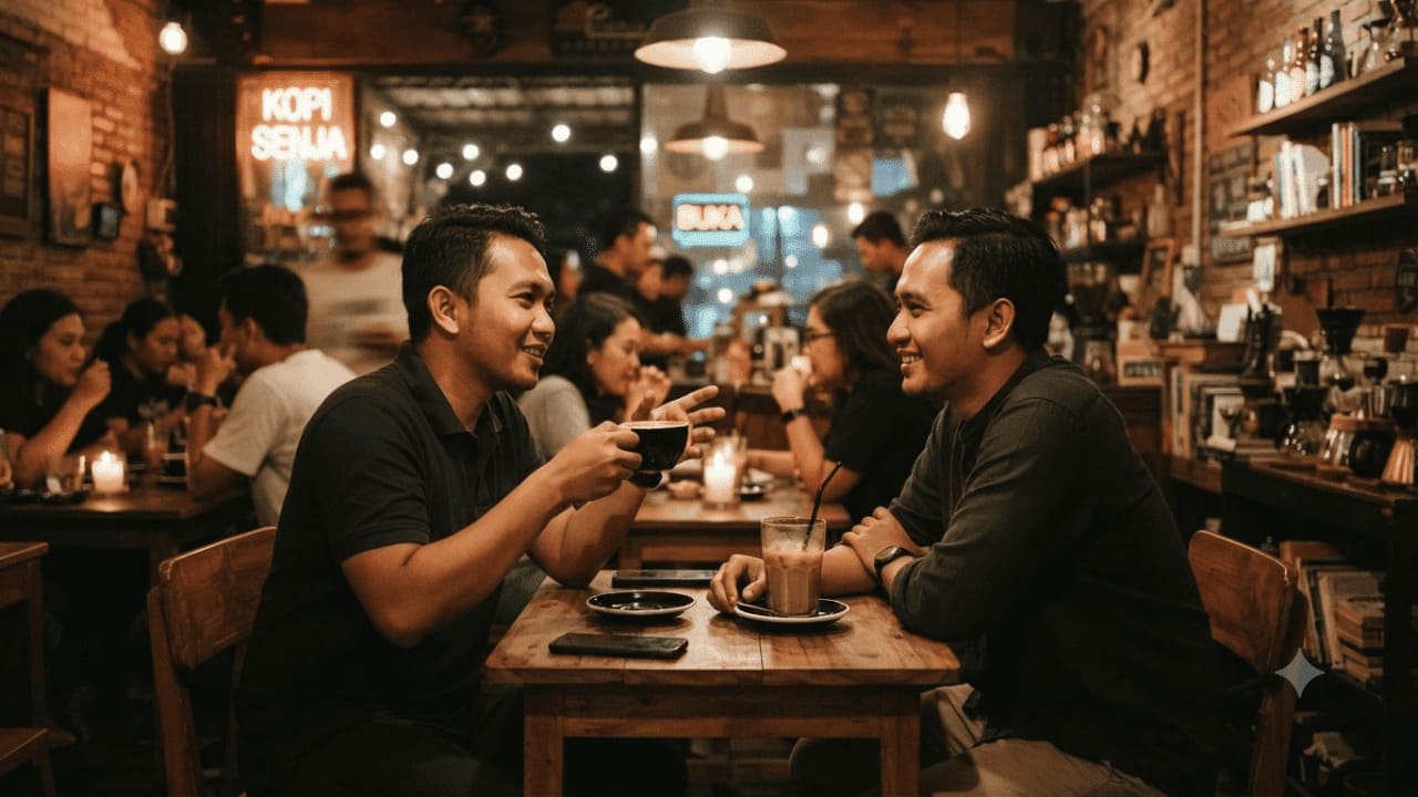 Ilustrasi kedai kopi. (Foto: Generate AI/Gemini)