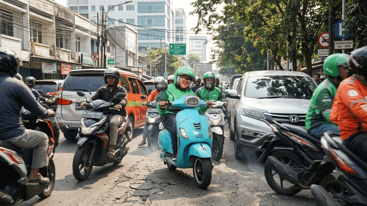 Ilustrasi Grab. (Foto: Genarat AI/Gemini)
